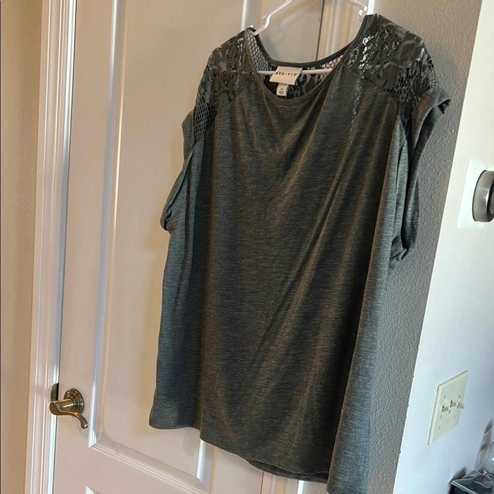 Ava & Viv Green Relaxed Blouse with Embellished Sleeves